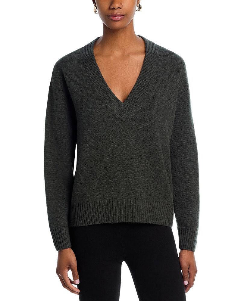 アクア レディース アウター ニット・セーター Vネック ドロップショルダー AQUA 100 Cashmere Drop Shoulder V Neck Sweater Exclusive Army