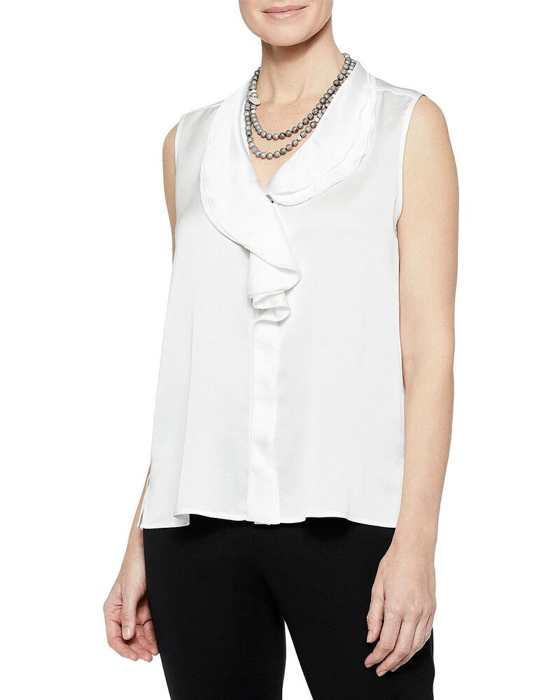 ミソック レディース トップス タンクトップ フリル Misook Ruffle Neck Tank Top White ホワイト