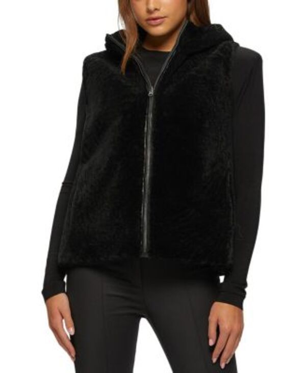 ゴルスキ レディース アウター ベスト Gorski Shearling Lamb Zip Vest Hooded Reversible To Taffeta BlackBlack ブラック