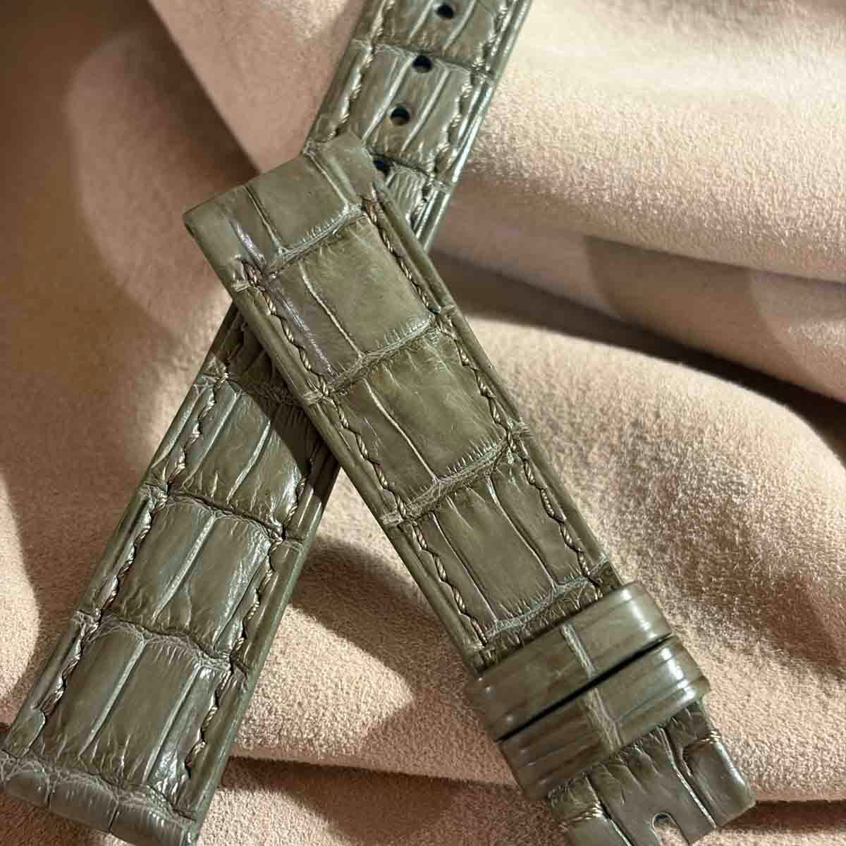 cro-2127 クロコダイル 腕時計ベルト オリーブ (ラグ幅19 mm - バックル幅16 mm)