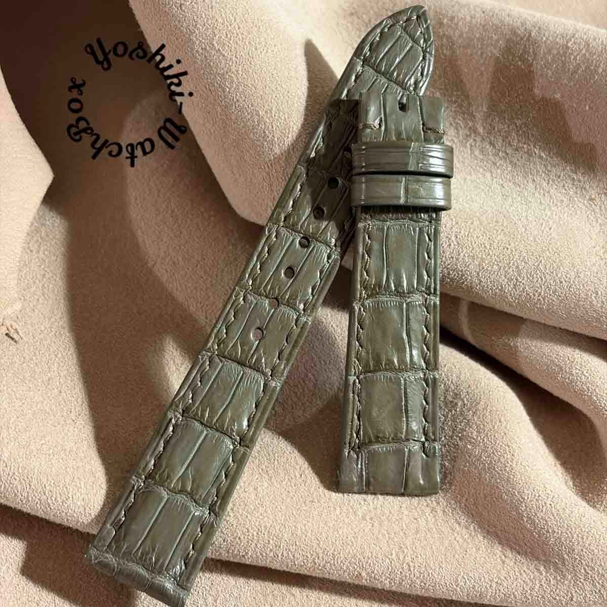cro-2127 クロコダイル 腕時計ベルト オリーブ (ラグ幅19 mm - バックル幅16 mm)