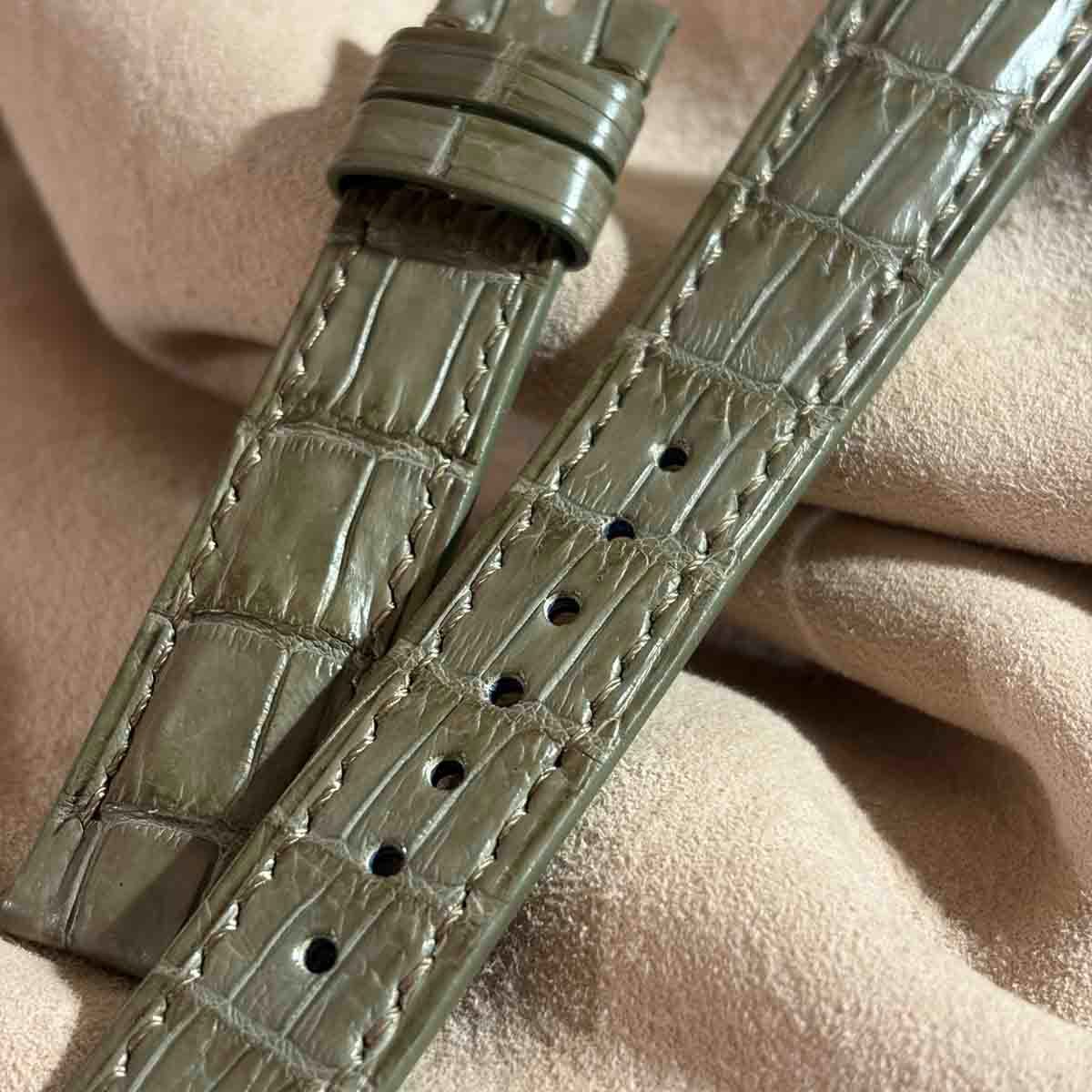 cro-2127 クロコダイル 腕時計ベルト オリーブ (ラグ幅19 mm - バックル幅16 mm)