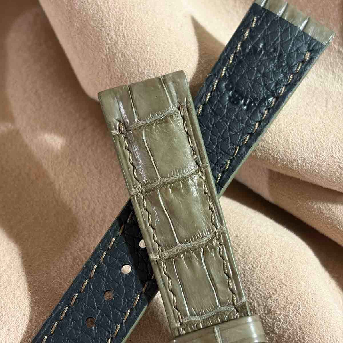 cro-2127 クロコダイル 腕時計ベルト オリーブ (ラグ幅19 mm - バックル幅16 mm)