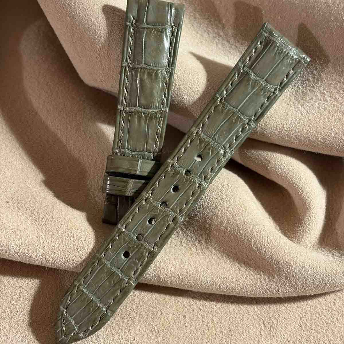 cro-2127 クロコダイル 腕時計ベルト オリーブ (ラグ幅19 mm - バックル幅16 mm)