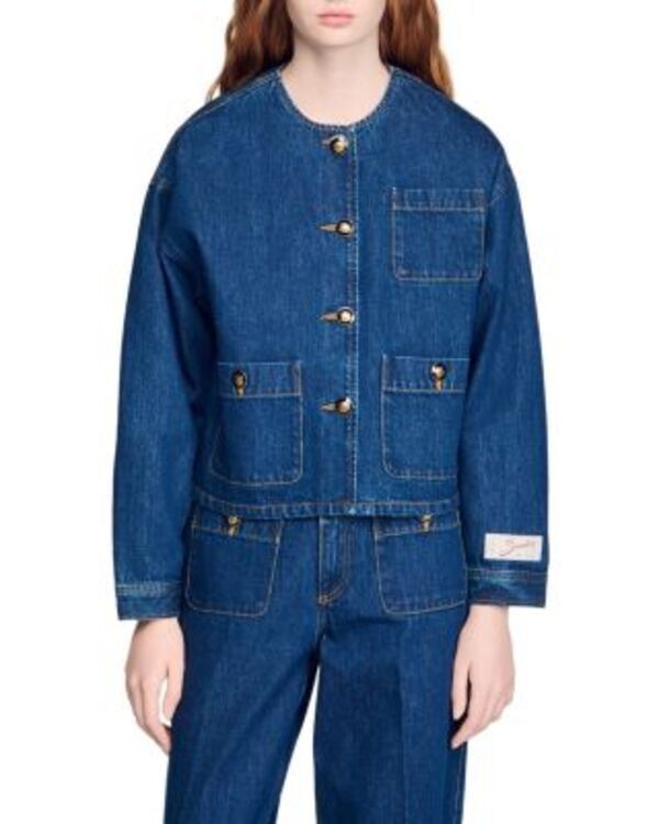 サンドロ レディース アウター ジャケット・ブルゾン デニム Sandro Collarless Denim Jacket Deep Blue ブルー