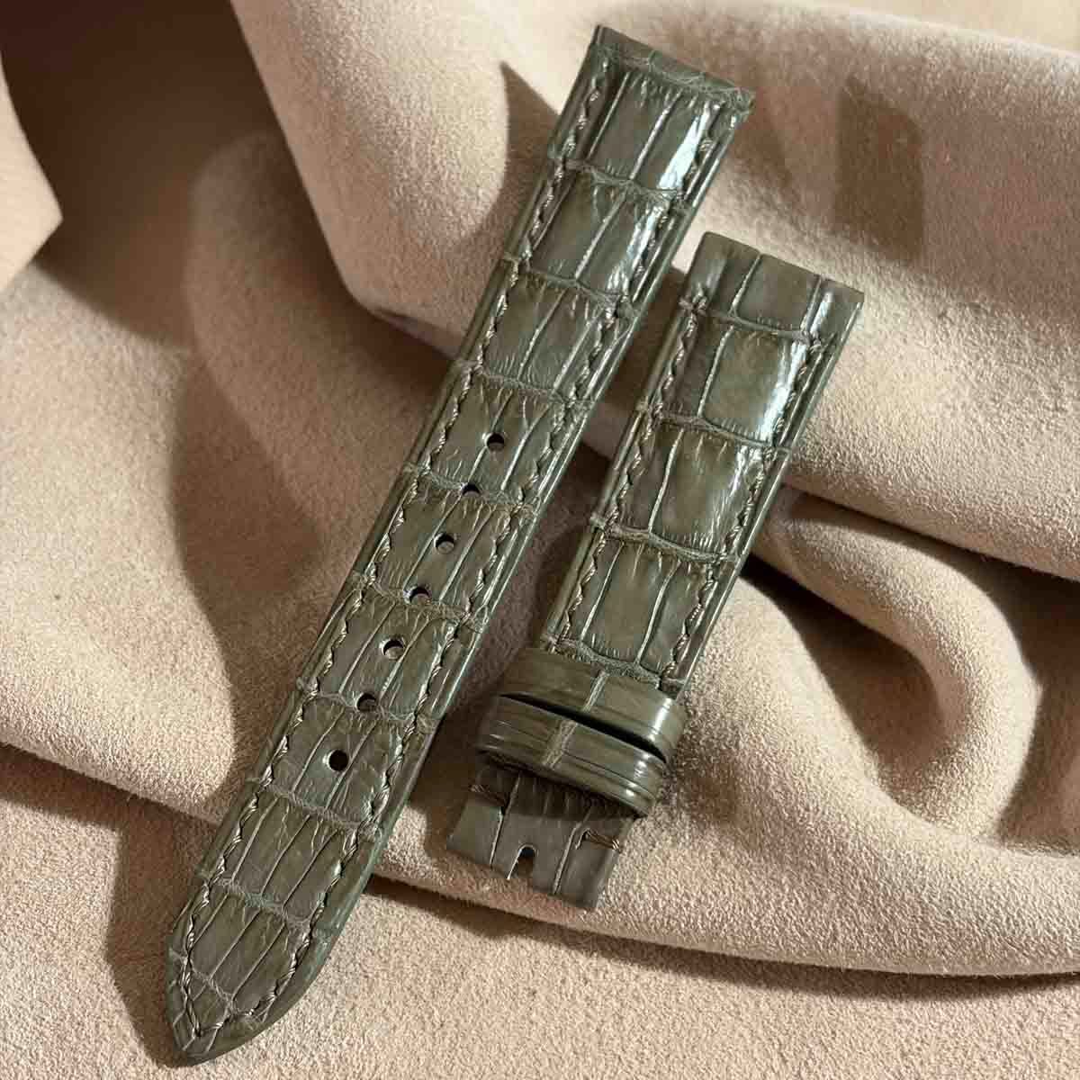 cro-2127 クロコダイル 腕時計ベルト オリーブ (ラグ幅19 mm - バックル幅16 mm)