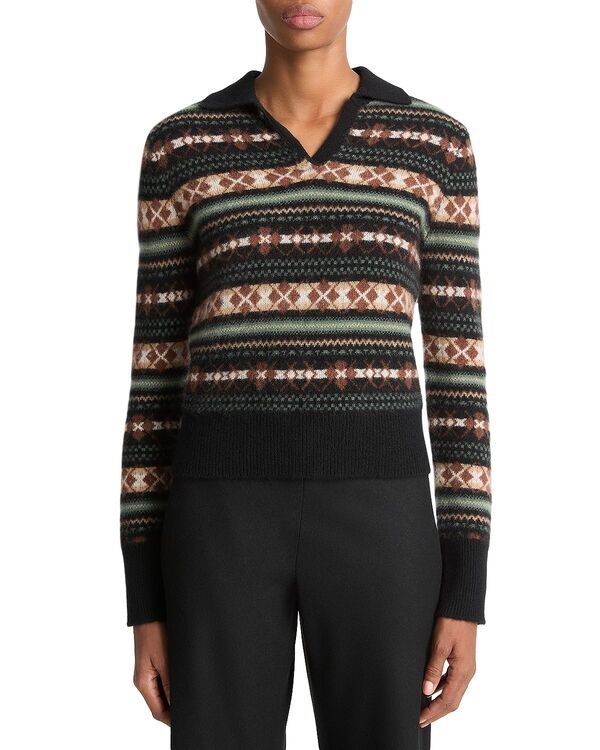 ヴィンス レディース アウター ニット・セーター ポロシャツ Vince Fair Isle Cashmere Polo Sweater Cacaomala