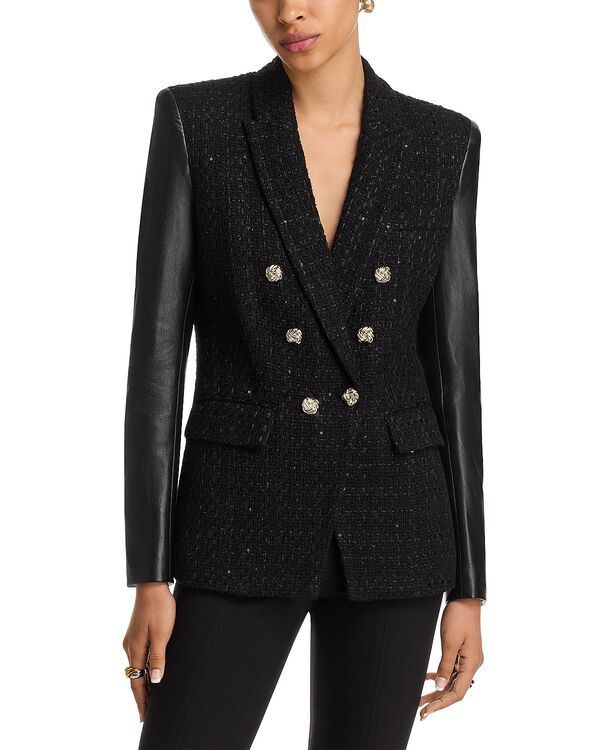 ジェネレーションラブ レディース アウター ジャケット・ブルゾン ツイード ブレザー フェイクレザー Generation Lovemilio Faux Leather Tweed Blazer Bl
