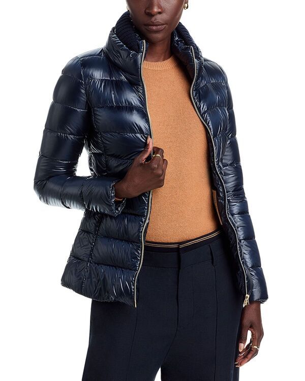 ヘルノ レディース アウター コート ナイロン ダウン ニット Herno Iconico Claudia Knit Nylon Ultralight Fittedown Coat Navy ネイビー