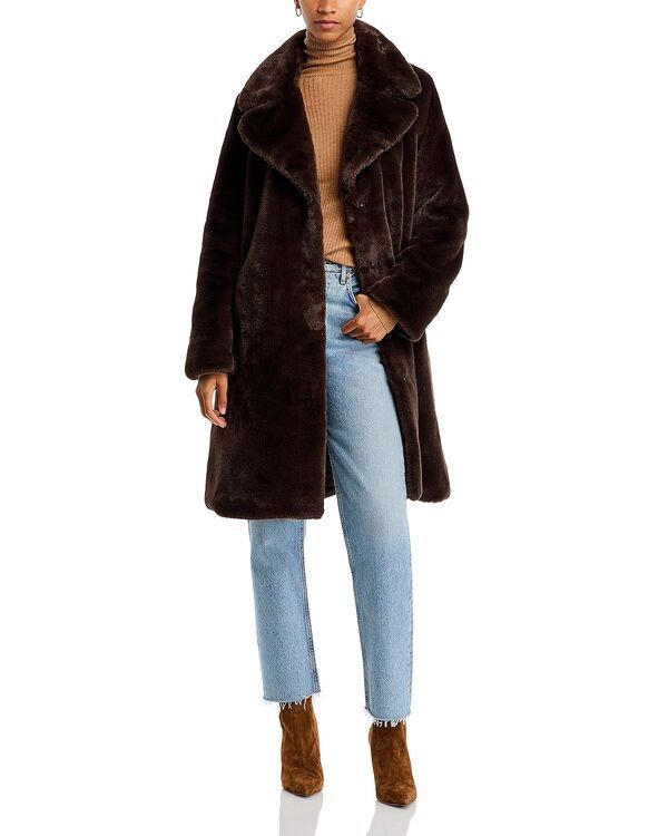 アクア レディース アウター コート AQUA FauxFur Coat with Wide Lapels Exclusive Dark Brown ブラウン