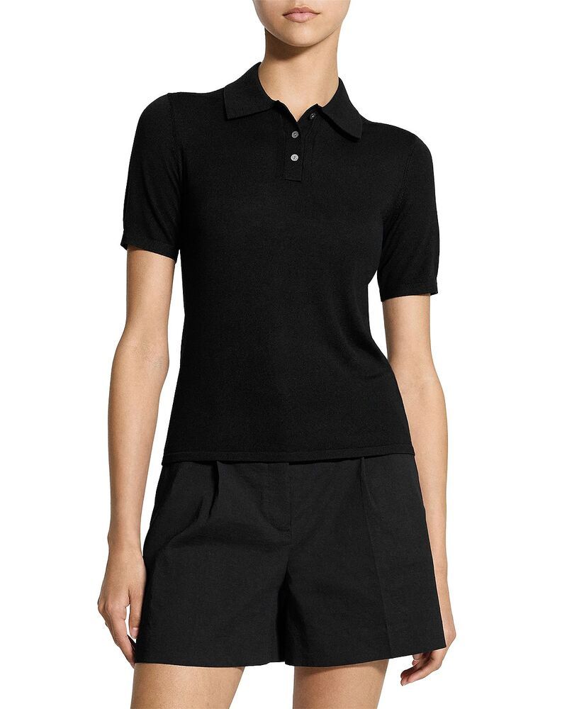 セオリー レディース アウター ニット・セーター ポロシャツ ウール Theory Merino Wool Short Sleeve Polo Sweater Black ブラック