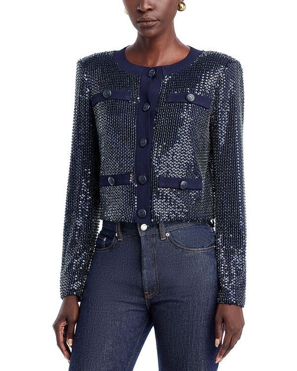 レイミー ブルック レディース アウター ジャケット・ブルゾン スパンコール ジャケット Ramy Brook Anna Sequined Jacket Navy Beaded Mesh ネイビー