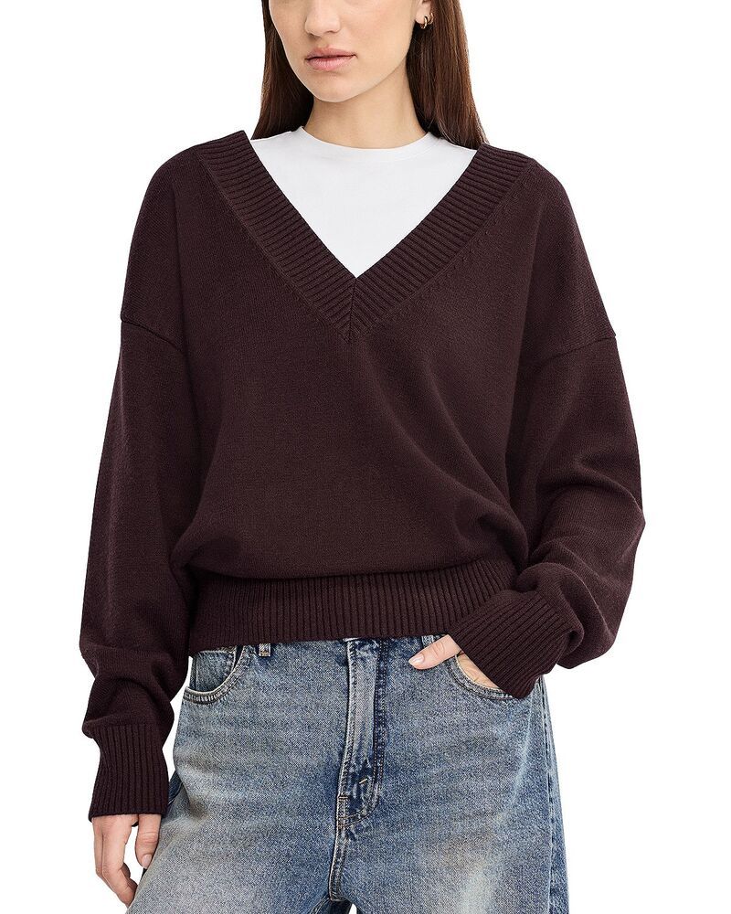 グッドアメリカン レディース アウター ニット・セーター Good American Deep V Knit Sweater Bark03
