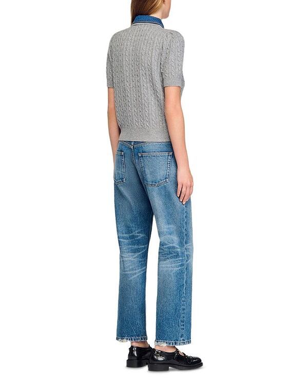 サンドロ レディース アウター カーディガン デニム Sandro Cardigan with Denim Collar Grey グレー サンドロ レディース アウター カーディガン デニム Sandro Cardigan with Denim Collar Grey グレー