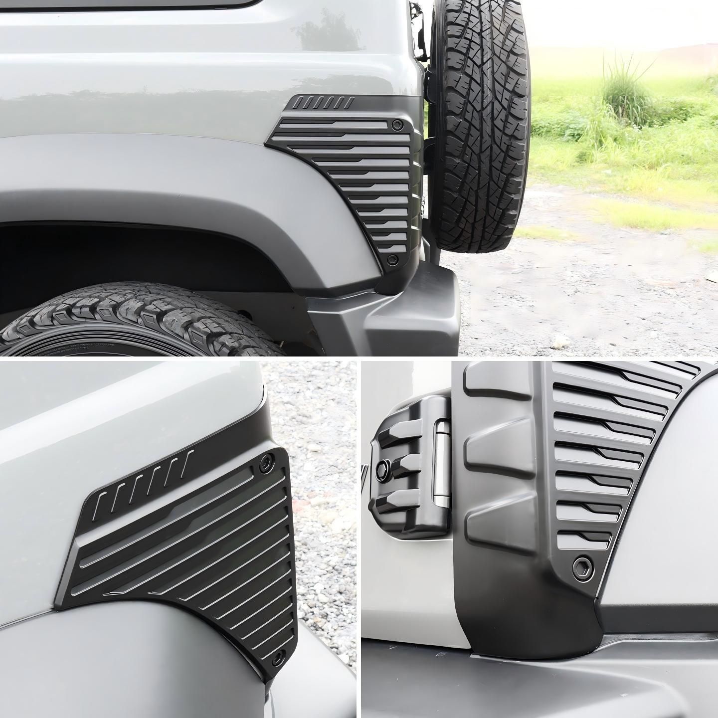 送料無料 スズキ SUZUKI ジムニー JIMNY 2019年～2026年 JB64 JB74 対応 フロント リア フェンダーコーナーガード ABS製 4点セット 両面テープ固定 傷防止 ボディ保護 タフデザイン 外装パーツ 装着簡単 ドレスアップ 前後用