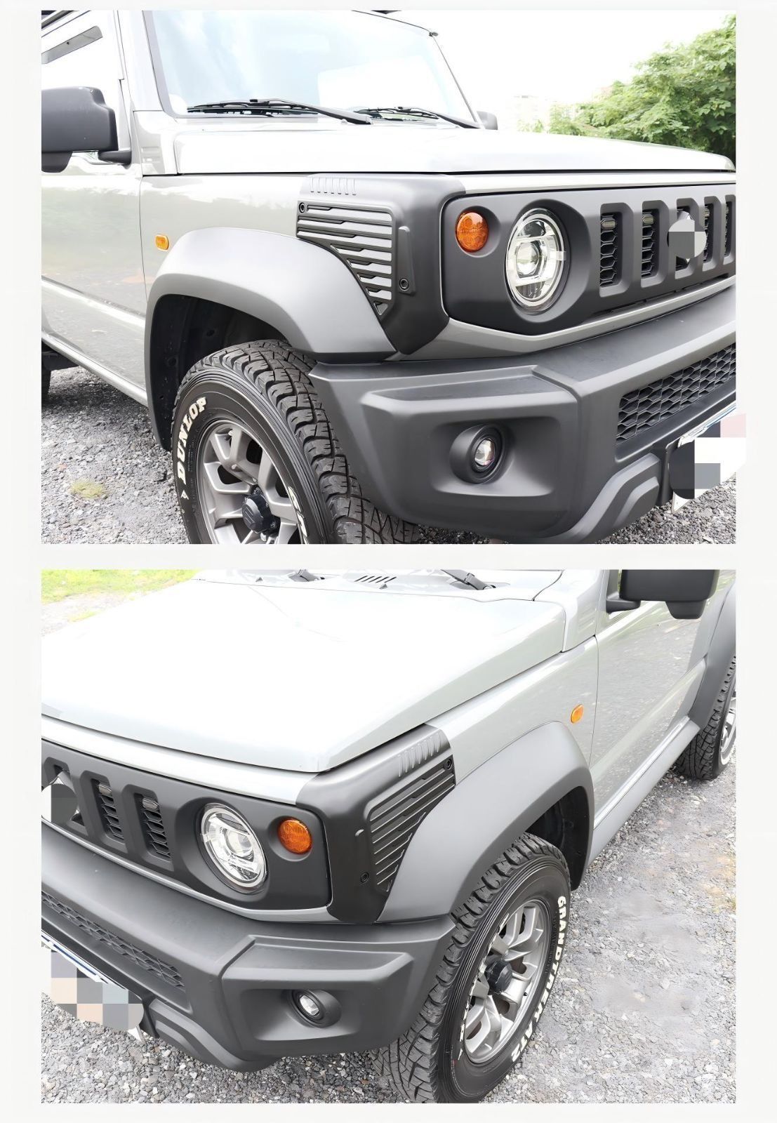 送料無料 スズキ SUZUKI ジムニー JIMNY 2019年～2026年 JB64 JB74 対応 フロント リア フェンダーコーナーガード ABS製 4点セット 両面テープ固定 傷防止 ボディ保護 タフデザイン 外装パーツ 装着簡単 ドレスアップ 前後用