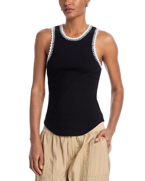 サンク セプト レディース トップス タンクトップ Cinq Sept Crocheted Lizzie Tank Top Black Ivory アイボリー