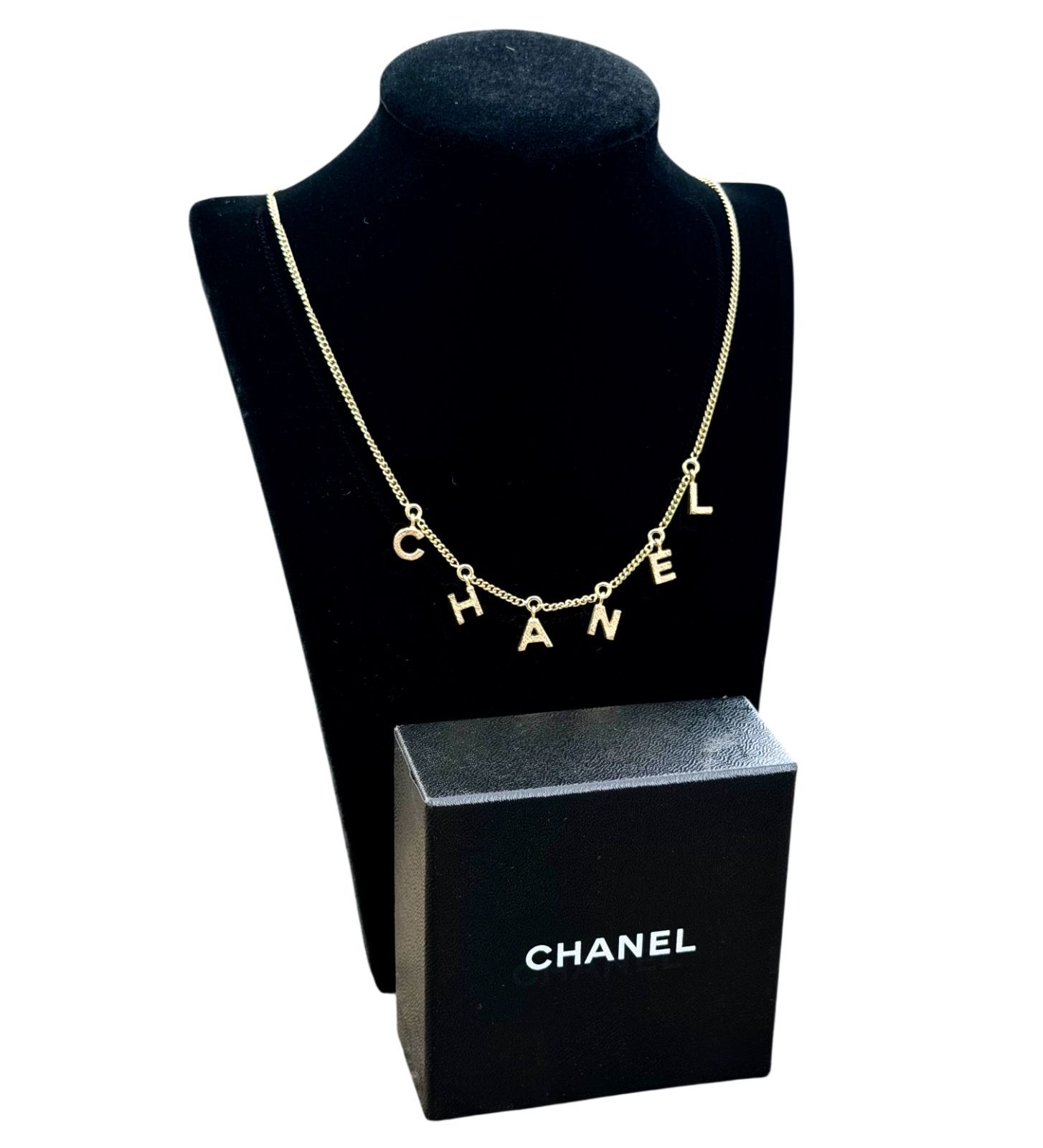 超美品◆本物◆CHANELシャネルアルファベットロゴペンダントチェーンGPネックレスチョーカーネックレス刻印あり