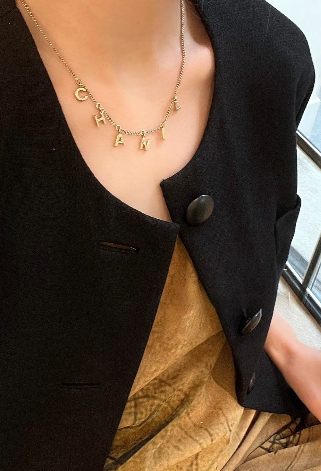 超美品◆本物◆CHANELシャネルアルファベットロゴペンダントチェーンGPネックレスチョーカーネックレス刻印あり