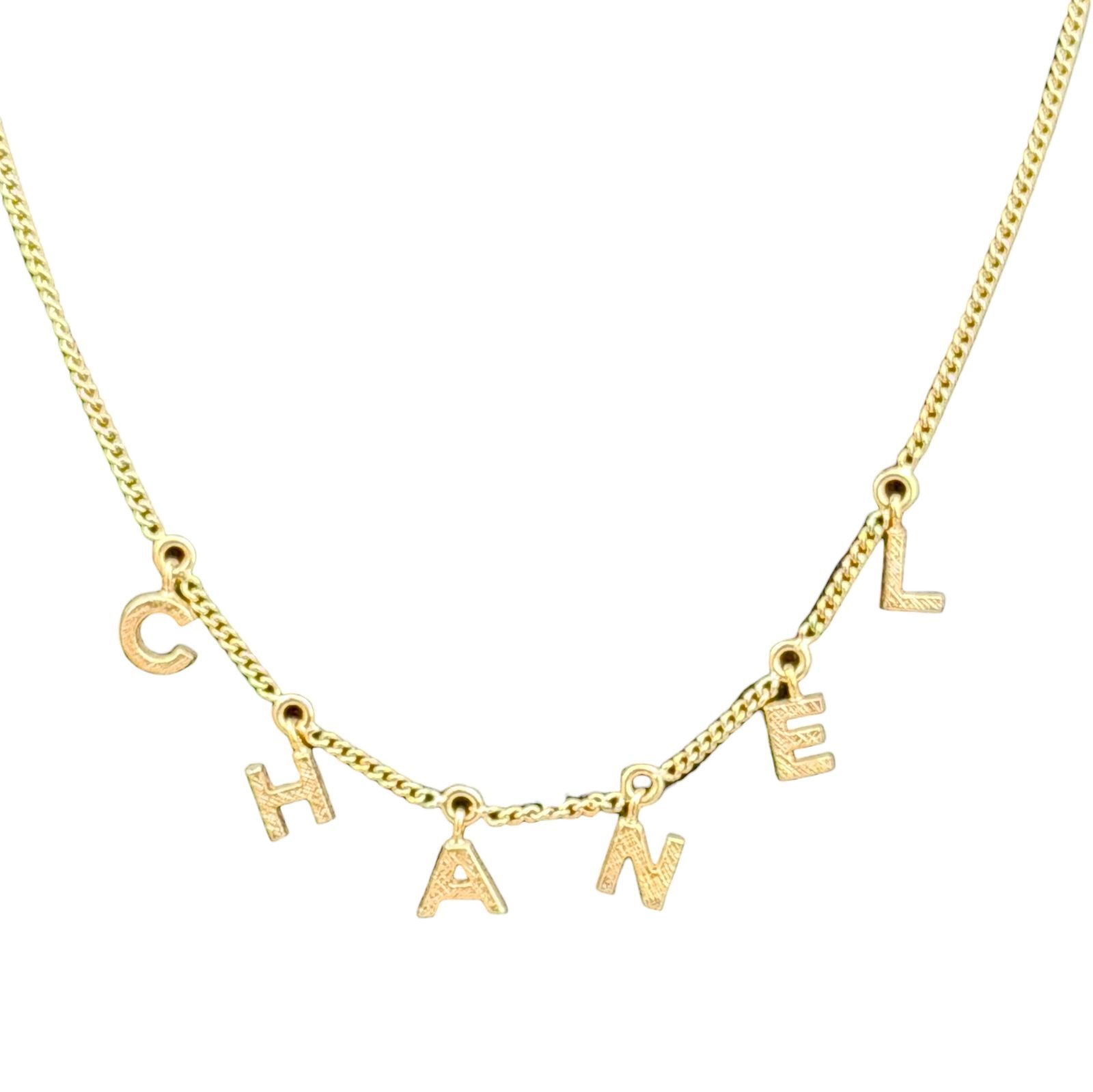 超美品◆本物◆CHANELシャネルアルファベットロゴペンダントチェーンGPネックレスチョーカーネックレス刻印あり