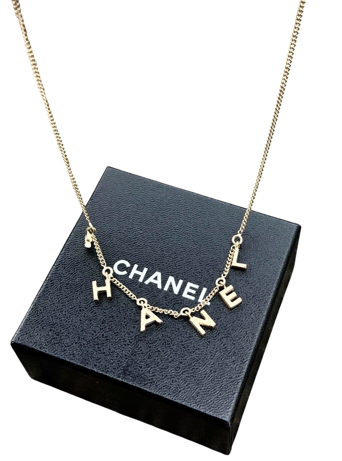 超美品◆本物◆CHANELシャネルアルファベットロゴペンダントチェーンGPネックレスチョーカーネックレス刻印あり