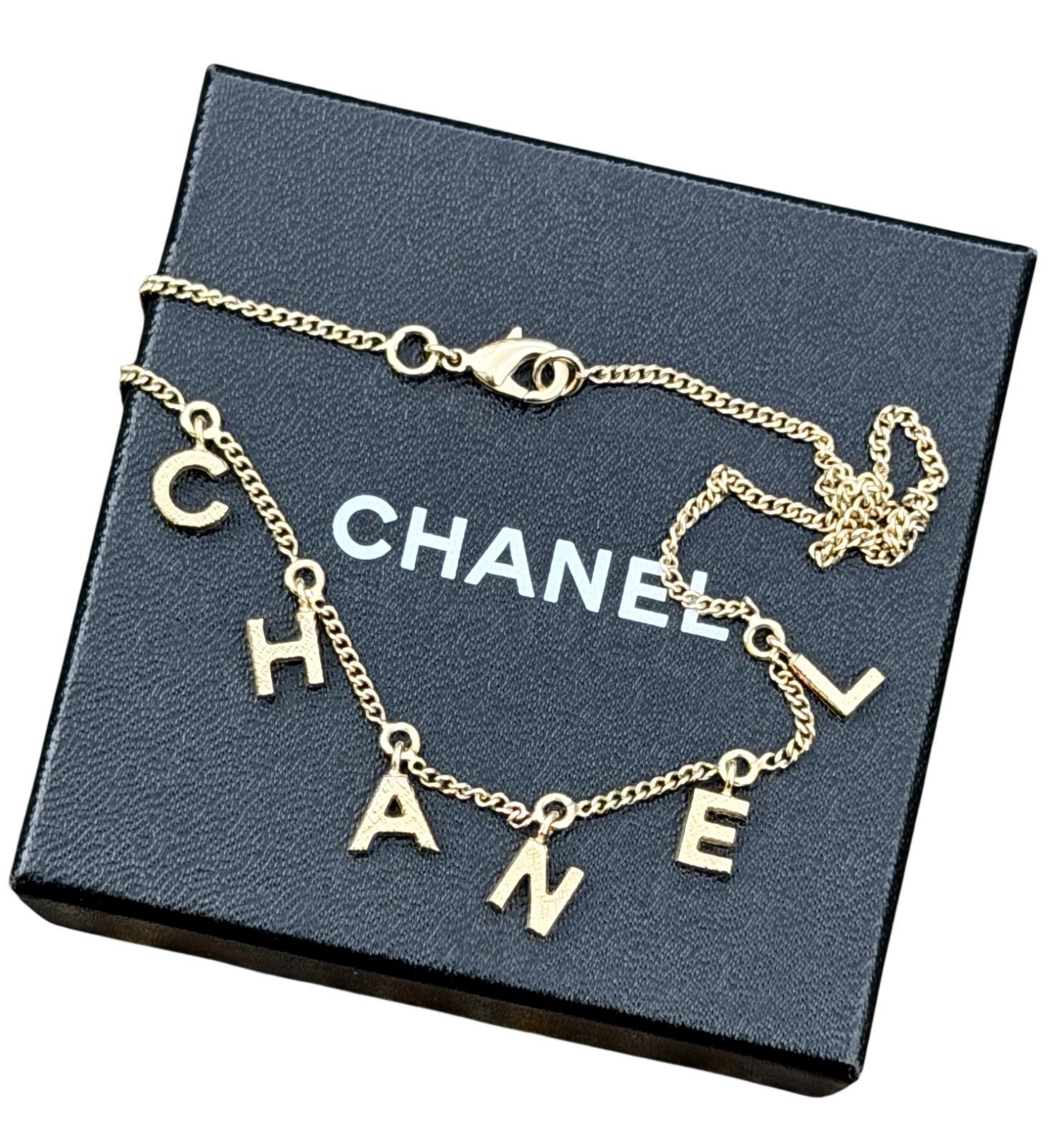 超美品◆本物◆CHANELシャネルアルファベットロゴペンダントチェーンGPネックレスチョーカーネックレス刻印あり