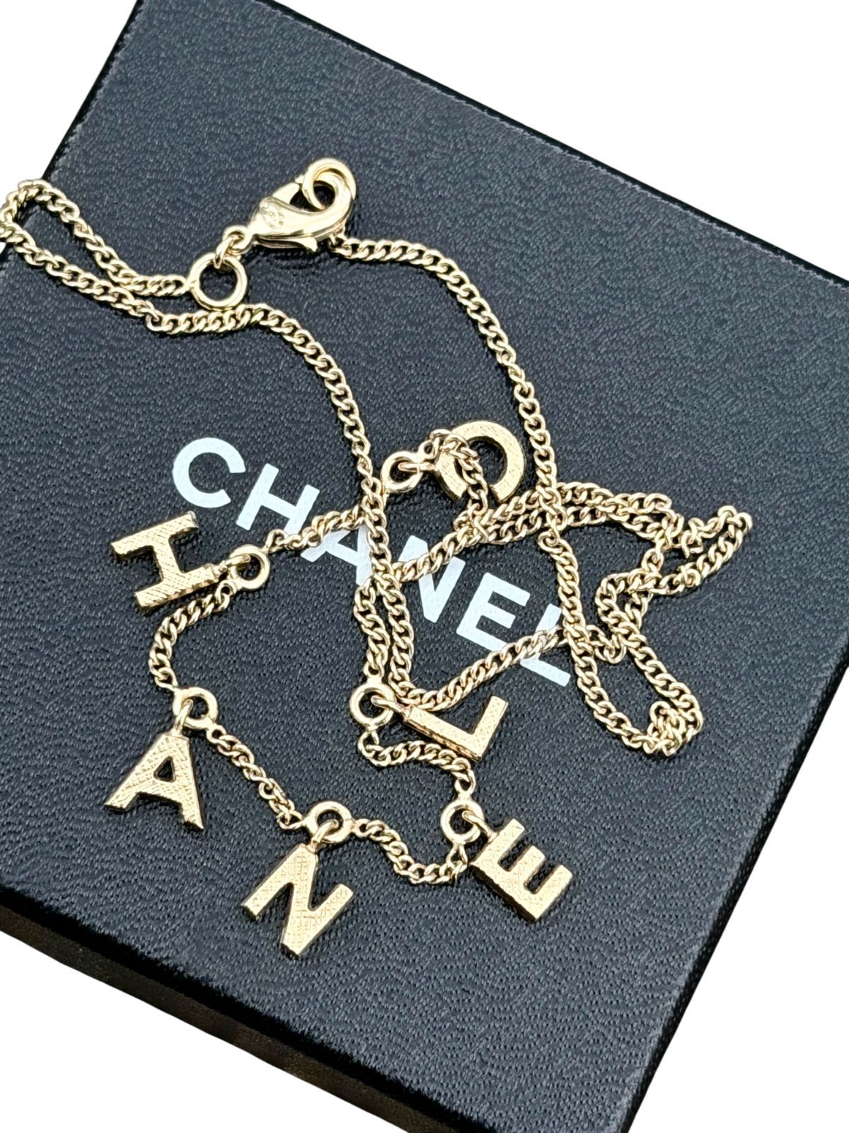 超美品◆本物◆CHANELシャネルアルファベットロゴペンダントチェーンGPネックレスチョーカーネックレス刻印あり