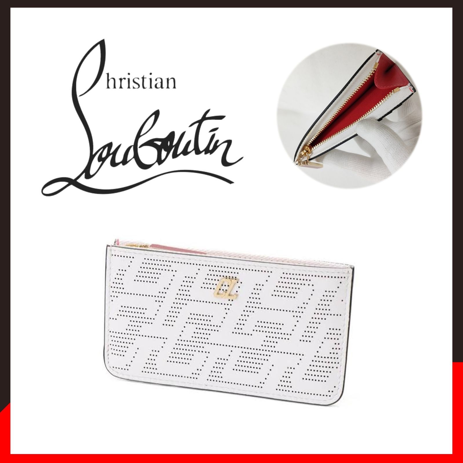 新品 未使用 クリスチャンルブタン パンチングレザーフラグメントケース ホワイト【Christian Louboutin】モノグラム カードケース