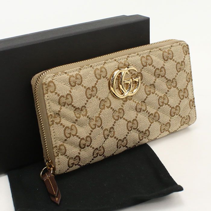 GUCCI グッチ ジップアラウンドウォレット GGマーモント 443123 長財布ラウンドファスナー GGキャンバス【中古】 レディース
