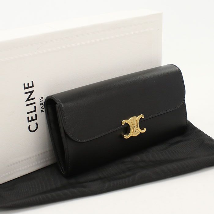 CELINE セリーヌ ラージウォレット トリオンフ 10E313DPV.38NO 長財布二折 カーフ【中古】 レディース