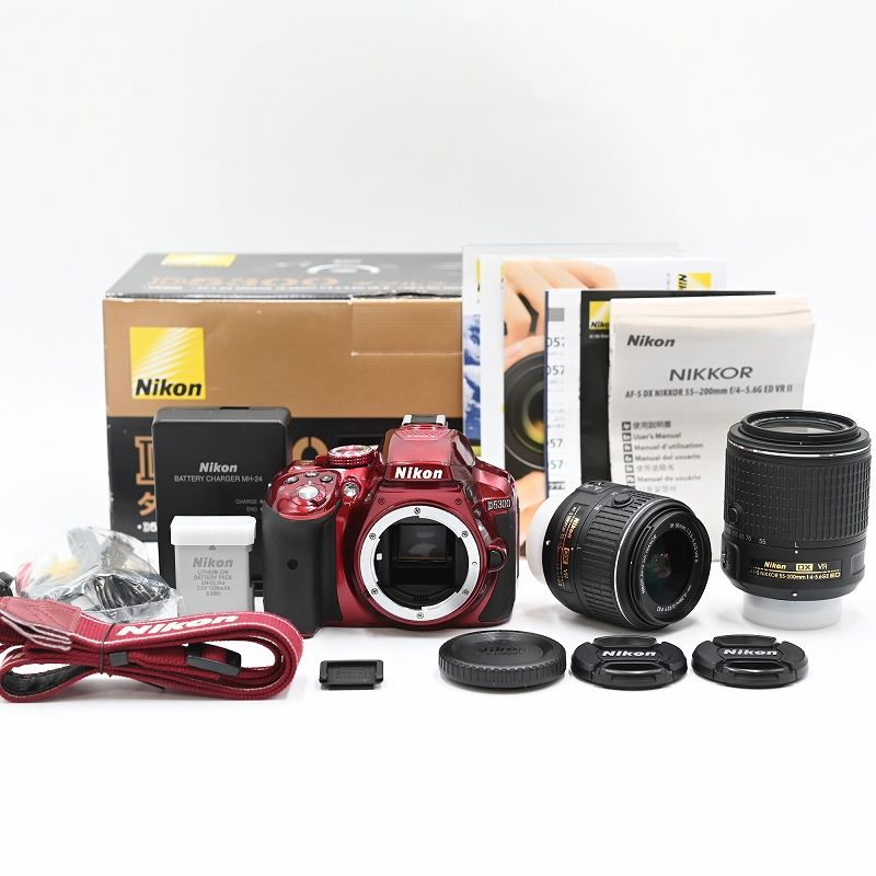 Nikon ニコン D5300 18-55mm VR II 55-200mm RED (ショット数2861枚) デジタル一眼レフカメラ 【中古】