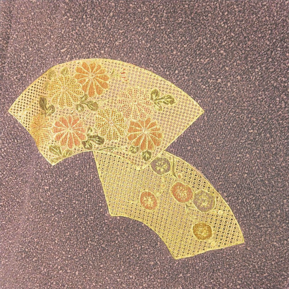 訪問着 未使用 仕付け糸付き リユース 正絹 スワトウ刺繍 袷 扇面文様 金糸 8120-2 セミフォーマル フォーマル