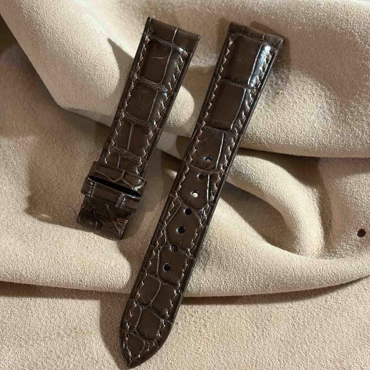 cro-2128 クロコダイル 腕時計ベルト ブラウン (ラグ幅19 mm - バックル幅16 mm)