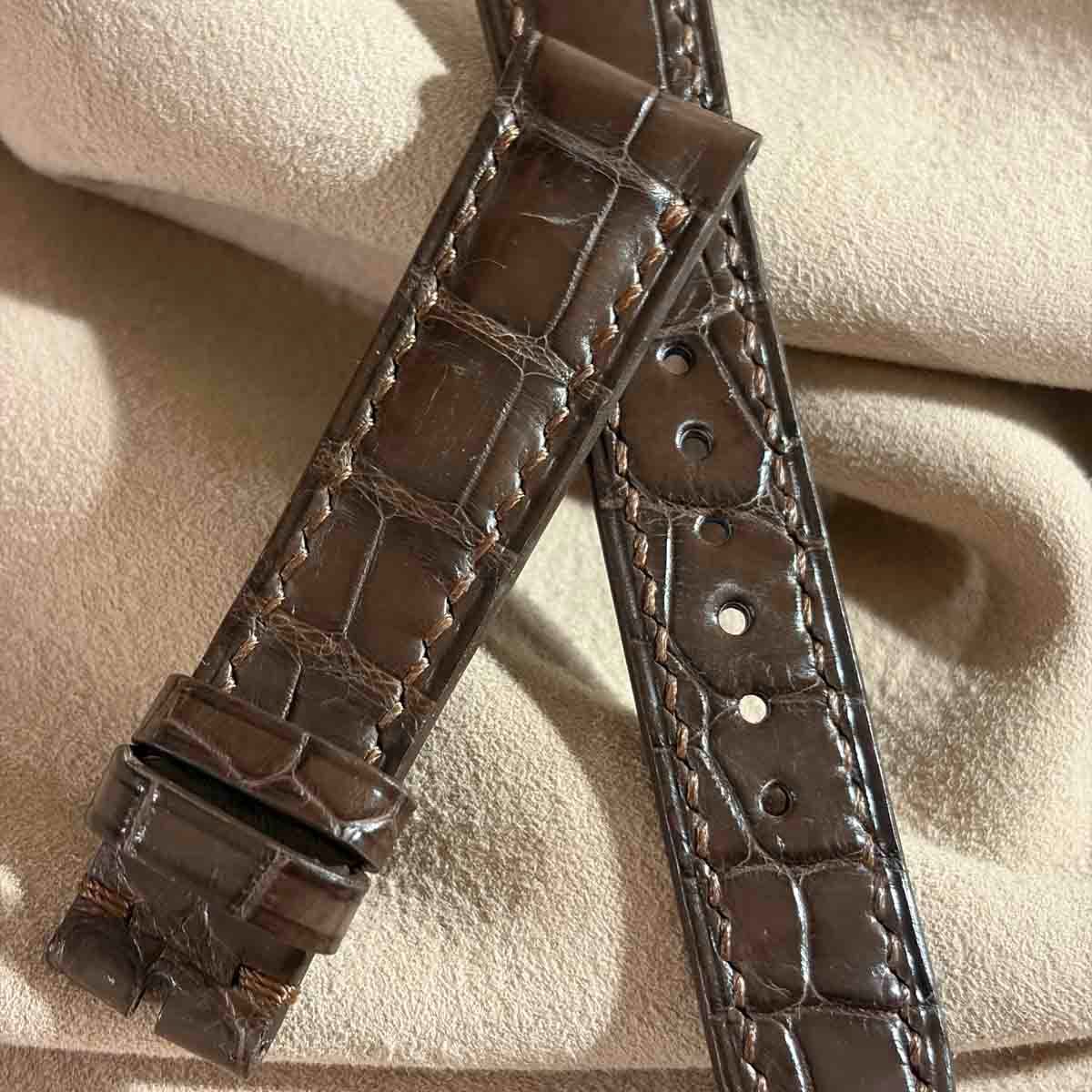cro-2128 クロコダイル 腕時計ベルト ブラウン (ラグ幅19 mm - バックル幅16 mm)
