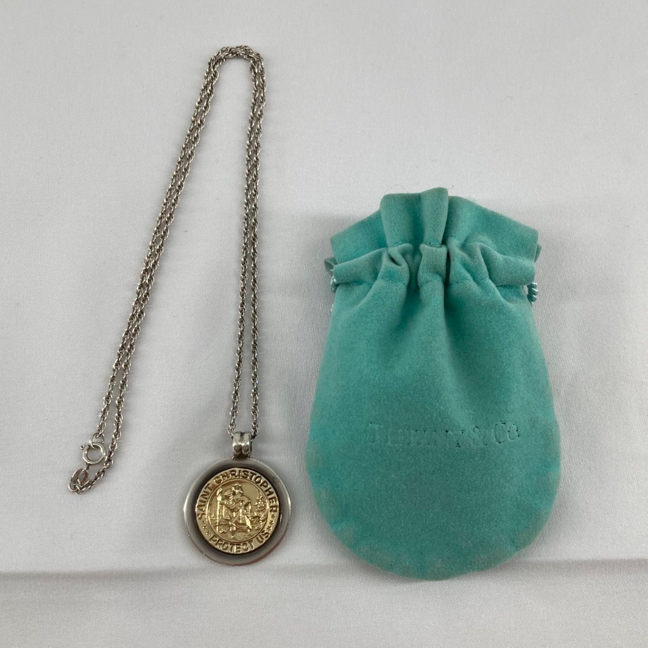 TIFFANY＆CO(ティファニー)　セントクリストファー　コイン　ネックレス　K18/SV925　14.2g　シルバー