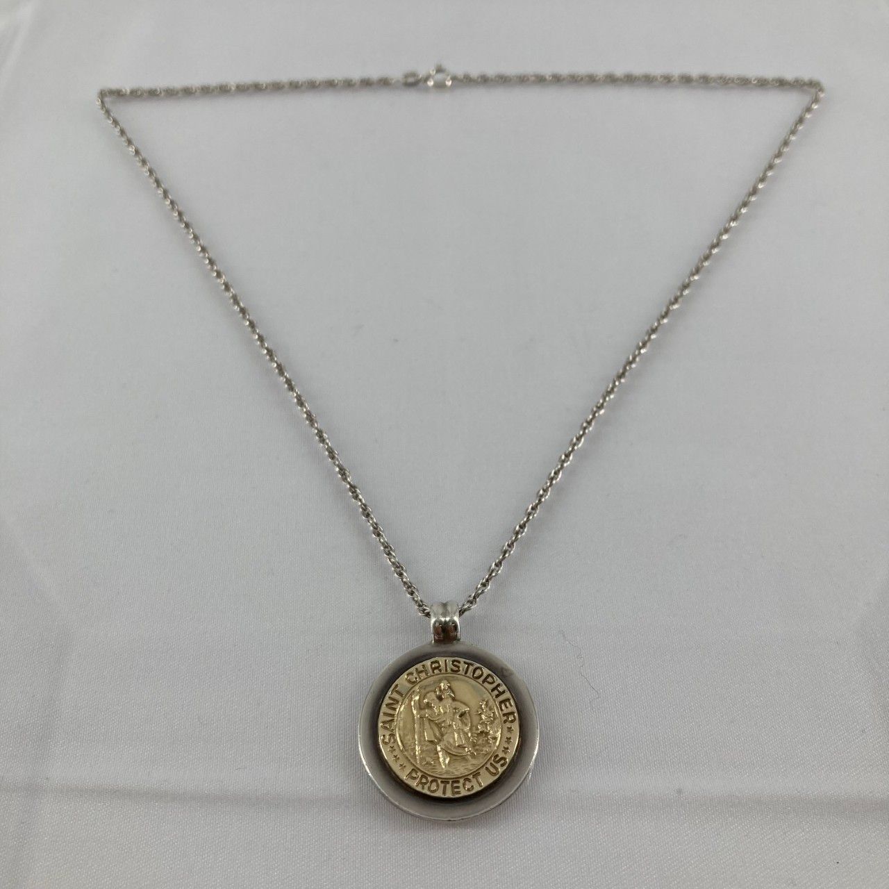 TIFFANY＆CO(ティファニー)　セントクリストファー　コイン　ネックレス　K18/SV925　14.2g　シルバー