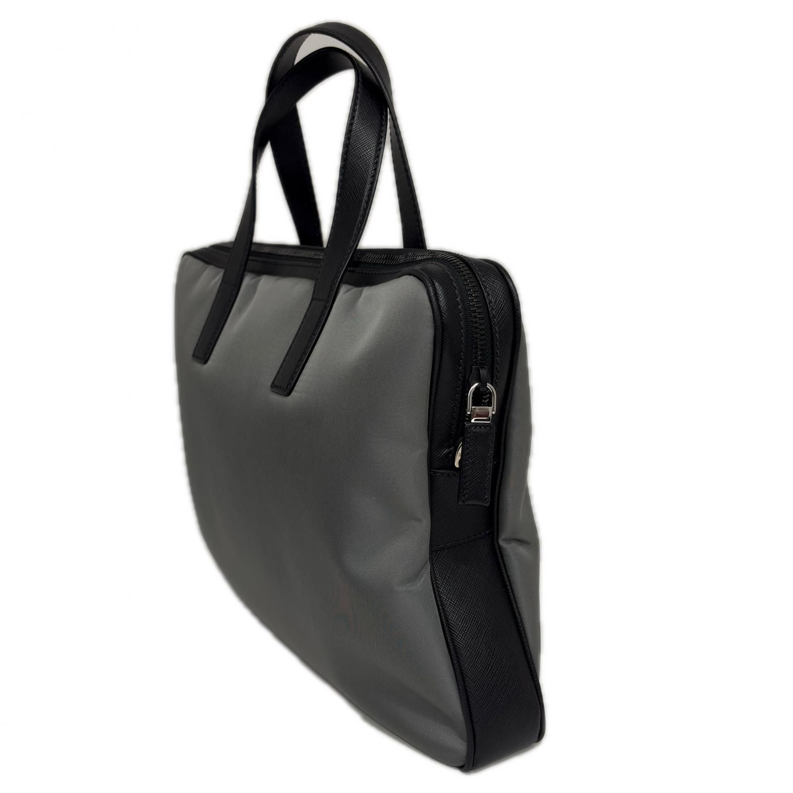 PRADA プラダ ビジネスバッグ ハンドバッグ ブリーフケース ナイロン/サフィアーノ グレー ブラック メンズ【中古】【473】 PRADA プラダ ビジネスバッグ ハンドバッグ ブリーフケース ナイロン/サフィアーノ グレー ブラック メンズ【中古】【473】