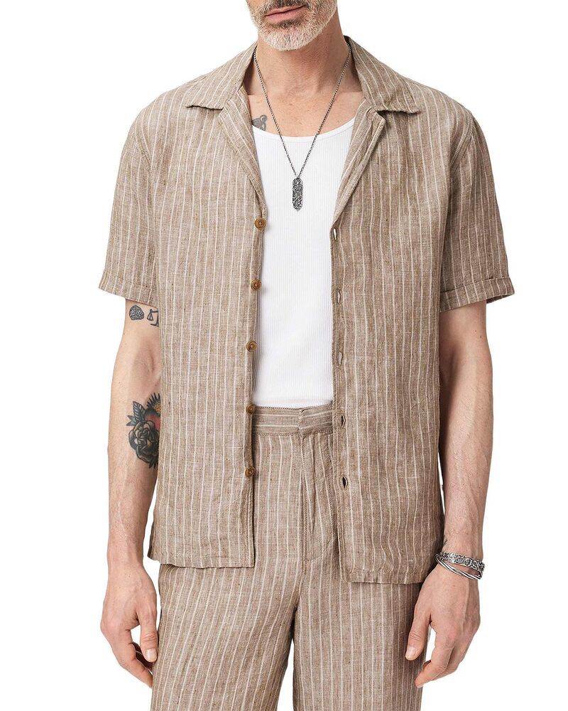 ジョンバルベイトス メンズ トップス シャツ リネン John Varvatos Gray Linen Extended Lapel Collar Shirt Faded Twin グレー