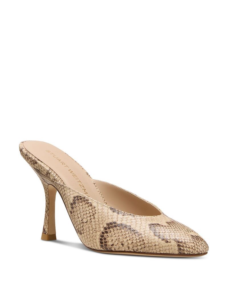 スチュアート ワイツマン レディース シューズ サンダル レザー Stuart Weitzman Womens Madison Snakembossed Leather Mules Adobe
