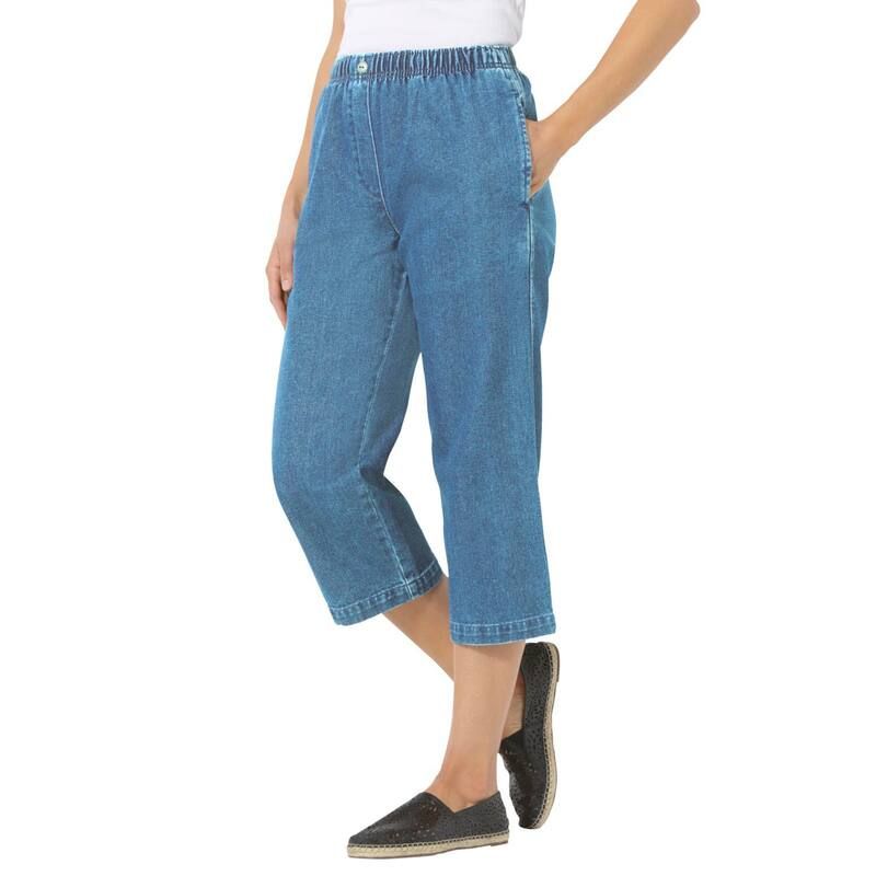 ウーマン ウィズイン レディース ボトムス カジュアルパンツ プラスサイズ プチ コットン デニム キャップ ジーンズ Woman Within Plusize Petite 7Day Elastic