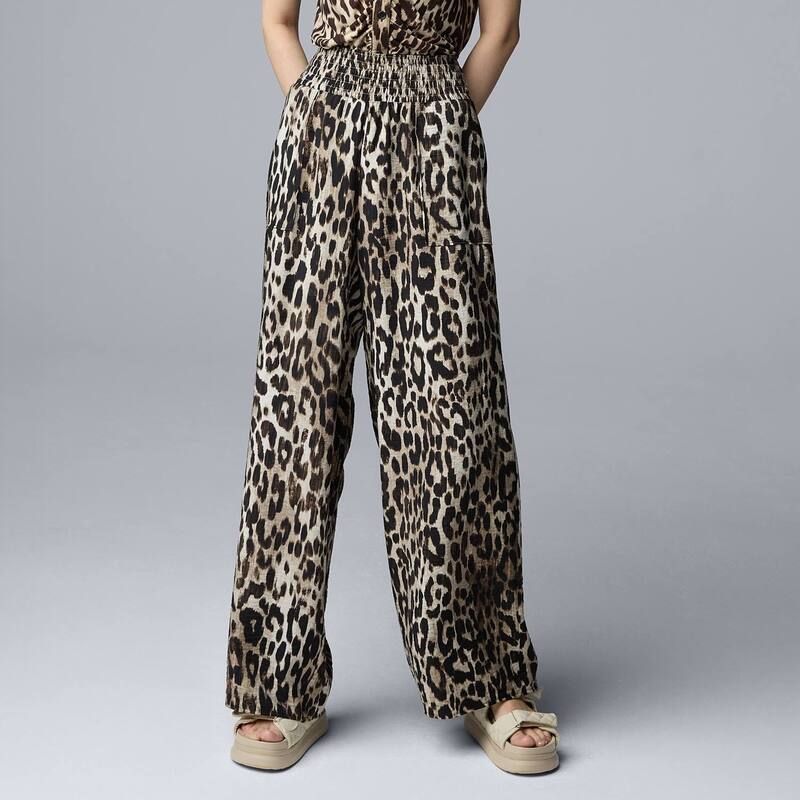 ヴェラウォン レディース ボトムス カジュアルパンツ ワイドレッグ Womensimply Vera Wang Wide Leg Travel Pants Beige Leopard Spots ベー