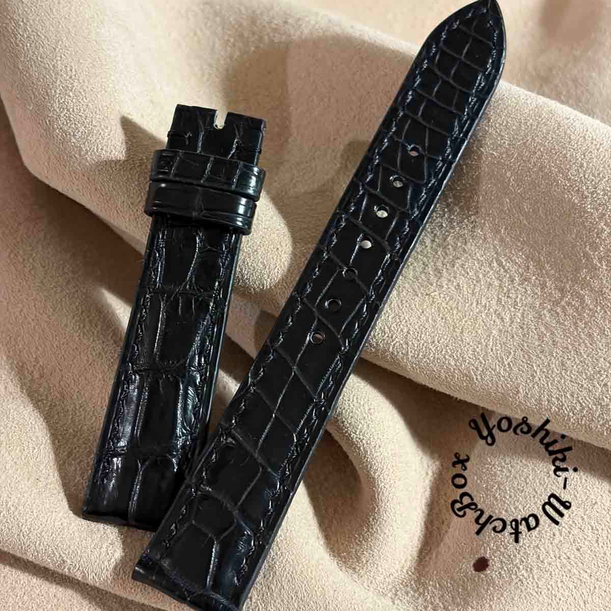 cro-2129 クロコダイル 腕時計ベルト ブラック (ラグ幅19 mm - バックル幅16 mm)