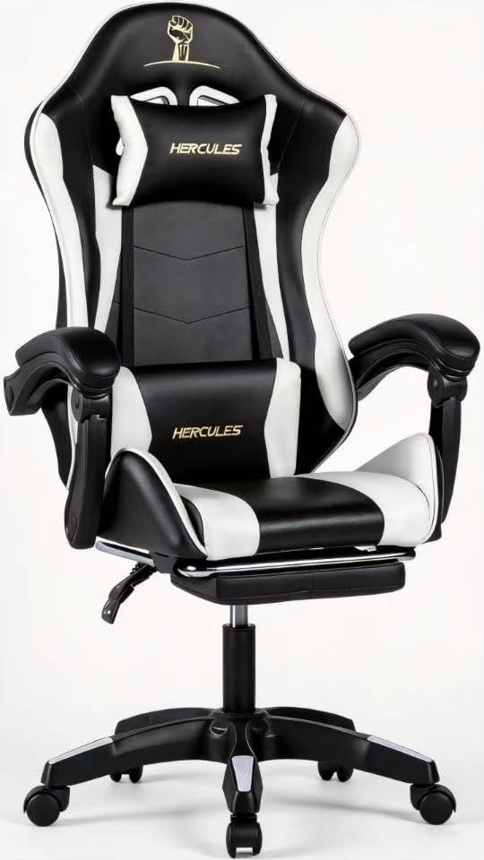 HERCULES ゲーミングチェア 高級PUレザー 高さ調節130度リクライニング 人間工学設計 オフィスチェア 疲れない 腰痛対策 フットレスト付き 連動式アームレスト ポケットコイル内蔵 オットマン/ヘッドレスト/腰サポート付き ソファーの座り心地 ゲｍａ