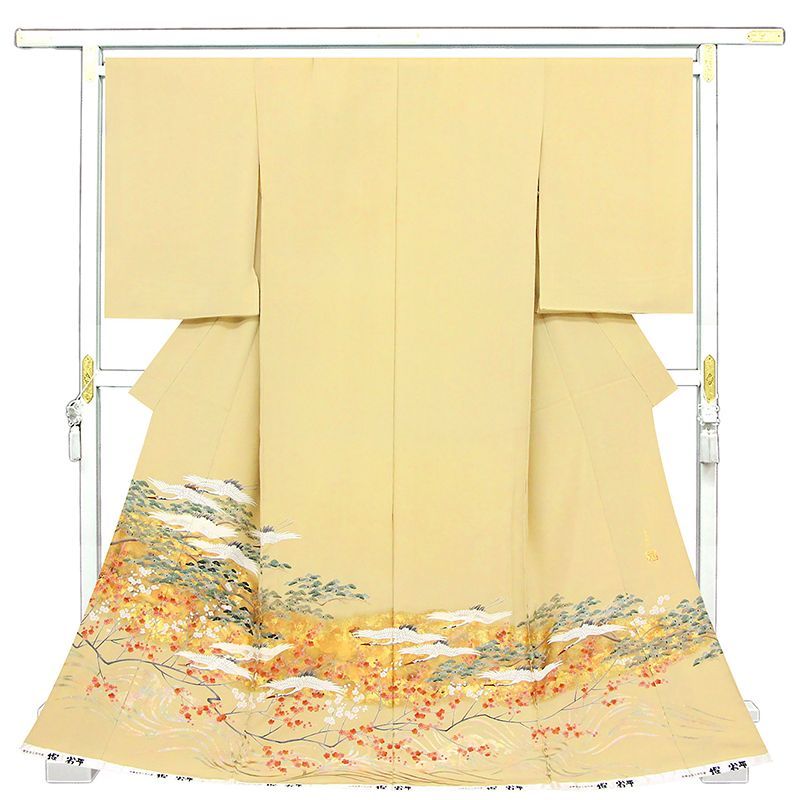 ※記念感謝祭【仕立無料】☆染織金箔工芸作家堀省平作☆手描本友禅染、本金、手刺繍入☆工芸王朝鶴舞松梅宝物文色留袖☆落款入10012782