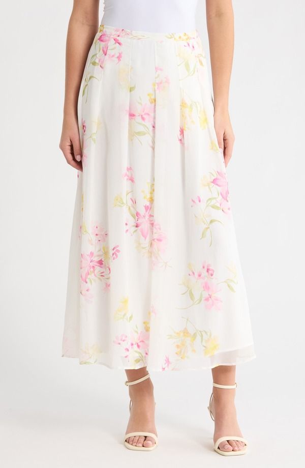 ヴィンスカムート レディース ボトムスカート フラワー柄 マキシ フラワー Vince Camuto Floral Maxi Skirt Lemon Cream クリーム