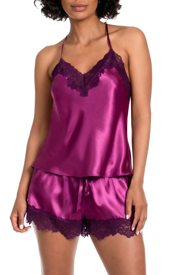 インブルーム レディース アンダーウェア ナイトウェア レーストリム サテン レース In Bloom by Jonquilace Trim Satin Short Pajamas Fuchsia フ