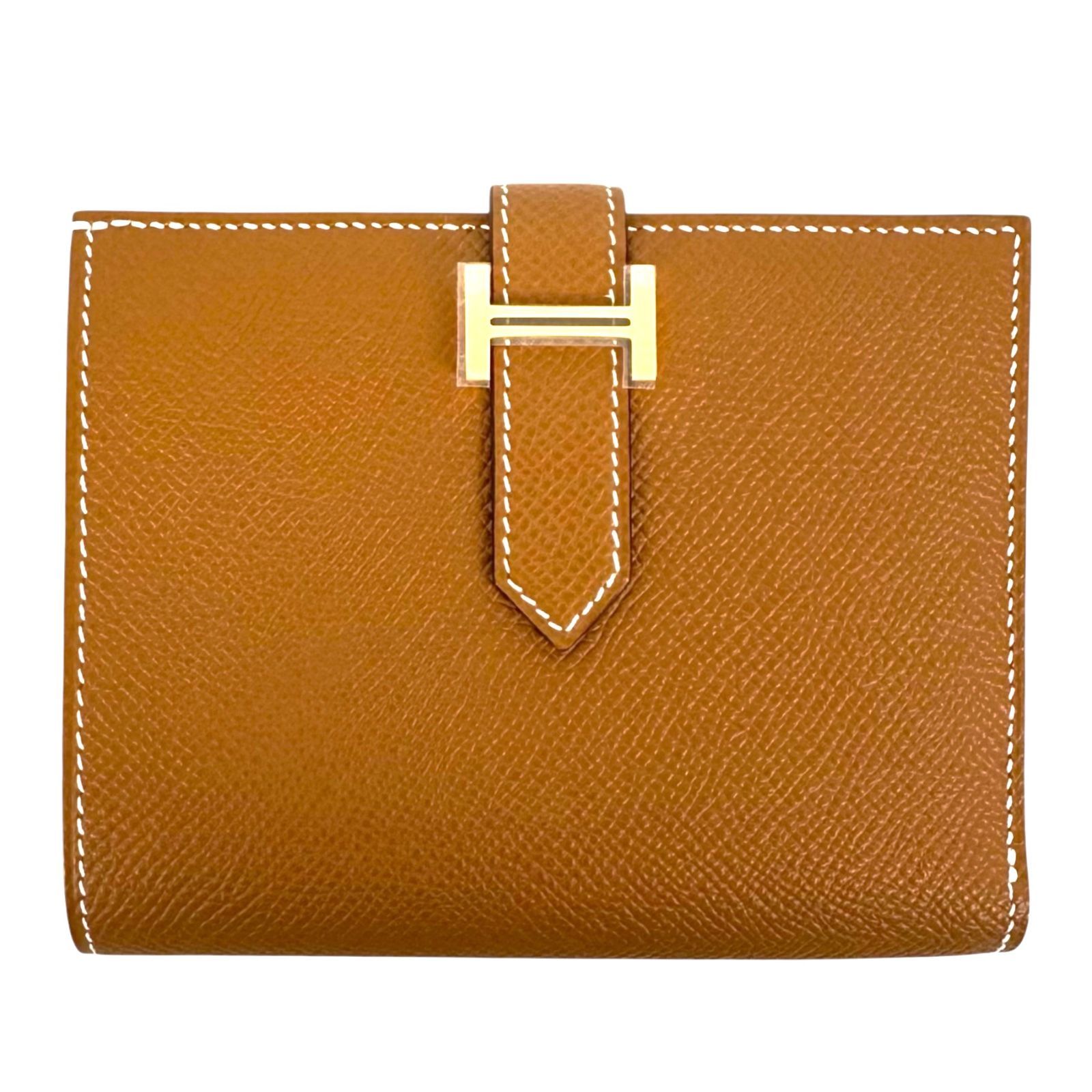 【HERMES】エルメス W刻印 2024年製 ベアンコンパクト ヴォー・マダム 未使用品 財布 財布 ベージュ系 レザー ゴールド金具 レディース メンズ ユニセックス 【中古】USED-SS 【9304】