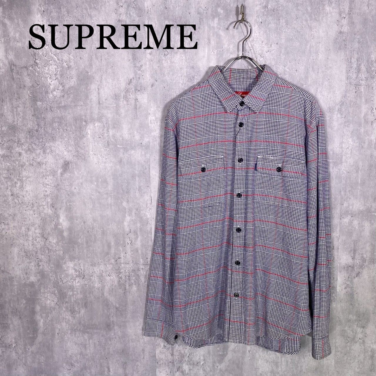 『SUPREME』シュプリーム (L) グレーチェックシャツ メンズ