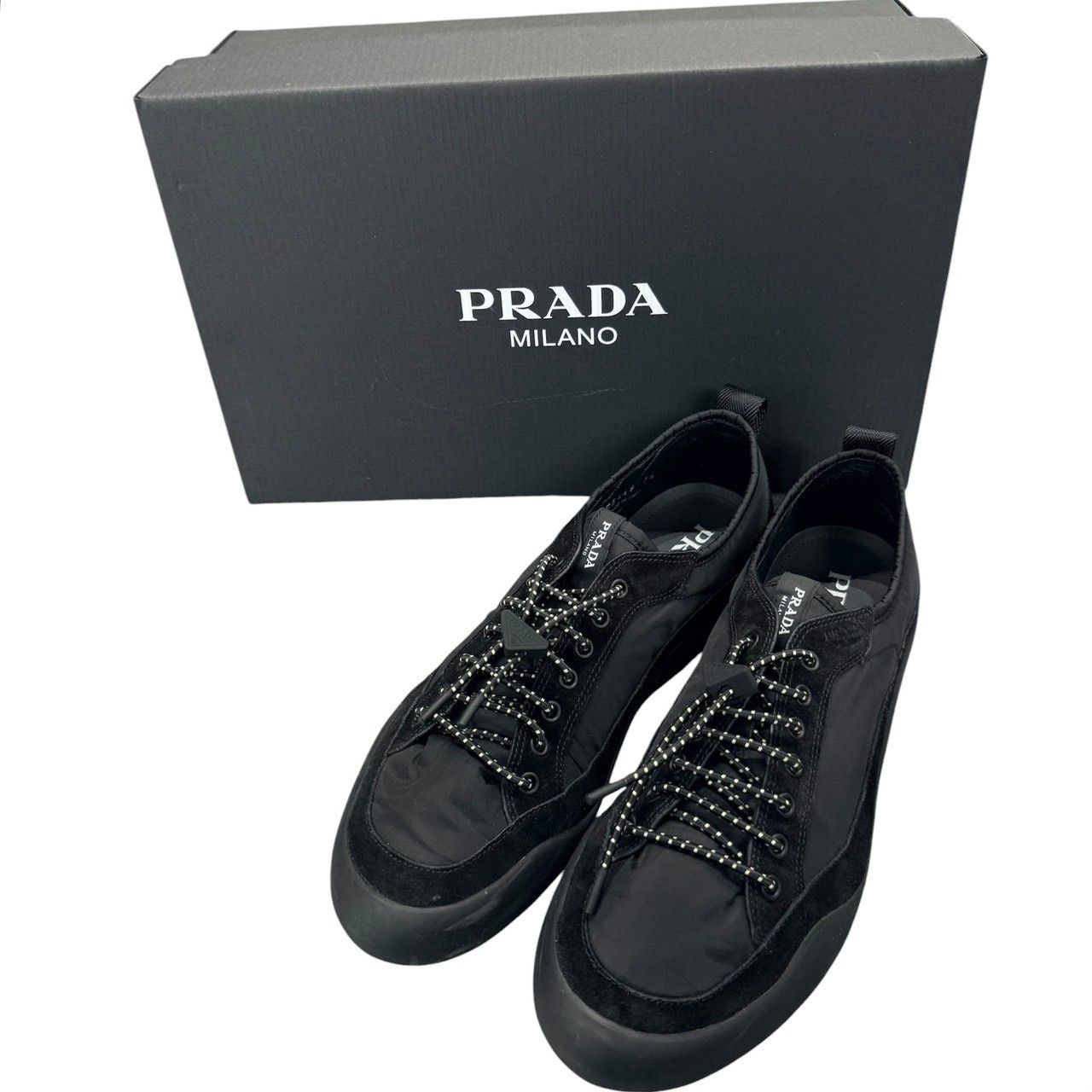 PRADA プラダ 26SS スピードロック Re-Nylon スエードスニーカー2EE469 7 1/2 ブラック 15467