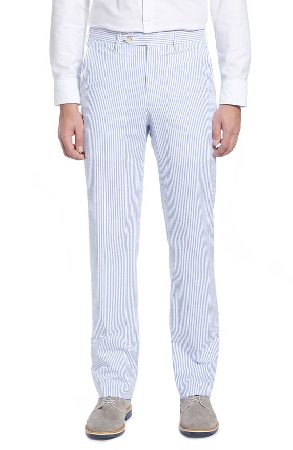 ベール メンズ ボトムス カジュアルパンツ Berle Flat Front Seersucker Pants Light Blue ブルー